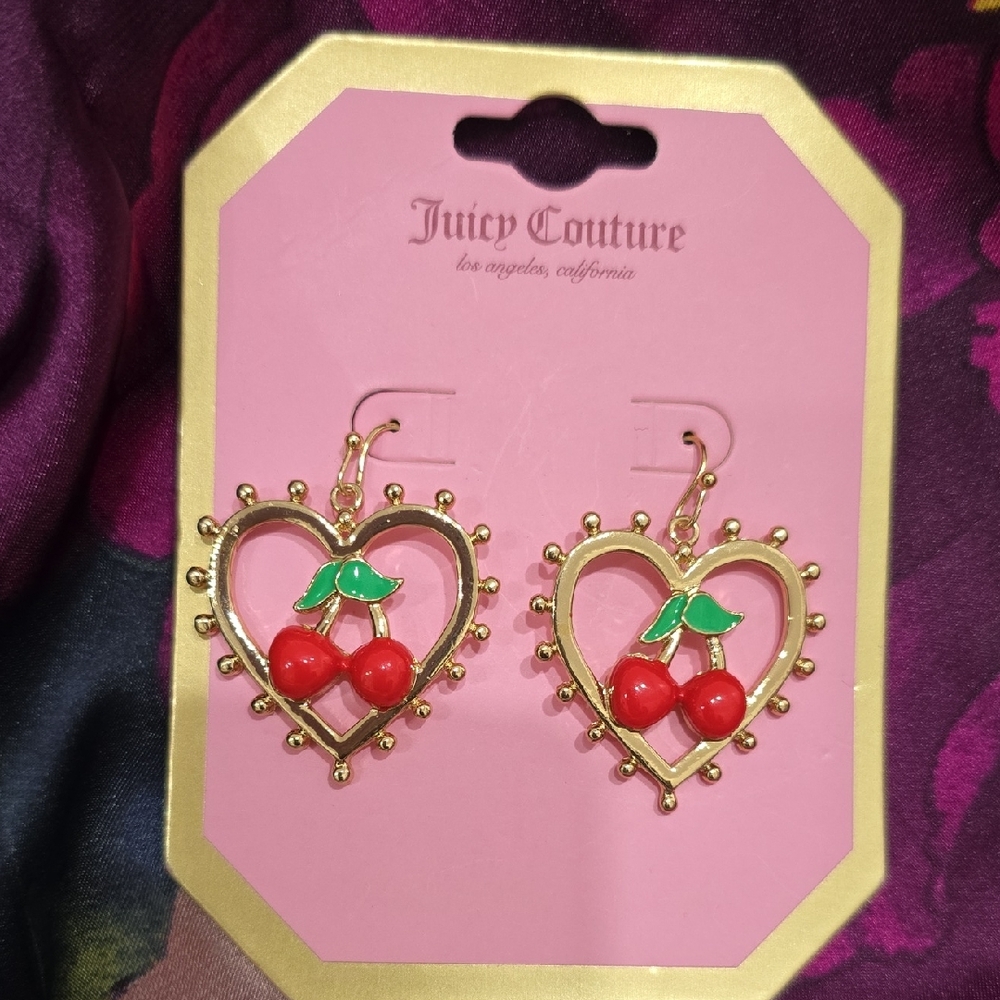 🍒Juicy Couture Gold Heart Earrings with Cherry Design